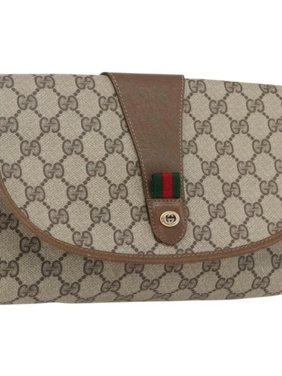 Gucci Handbags - GUCCI GG Supreme Web Sherry Line Clutch Bag PVC Beige Gold 89 01 030 Auth ti3667